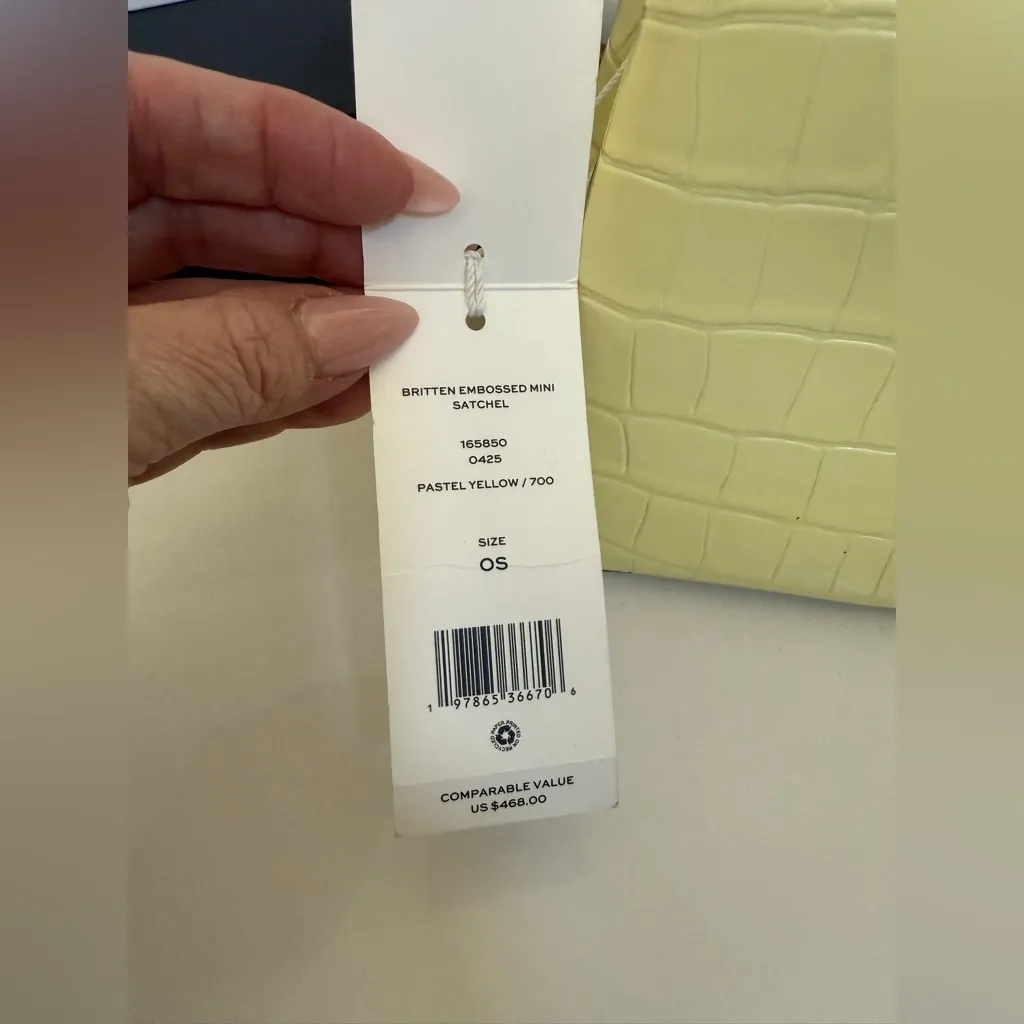 Rare Tory Burch Britten Embossed Mini Satchel Crossbody – Pastel Yellow Croc NWT - Image 9