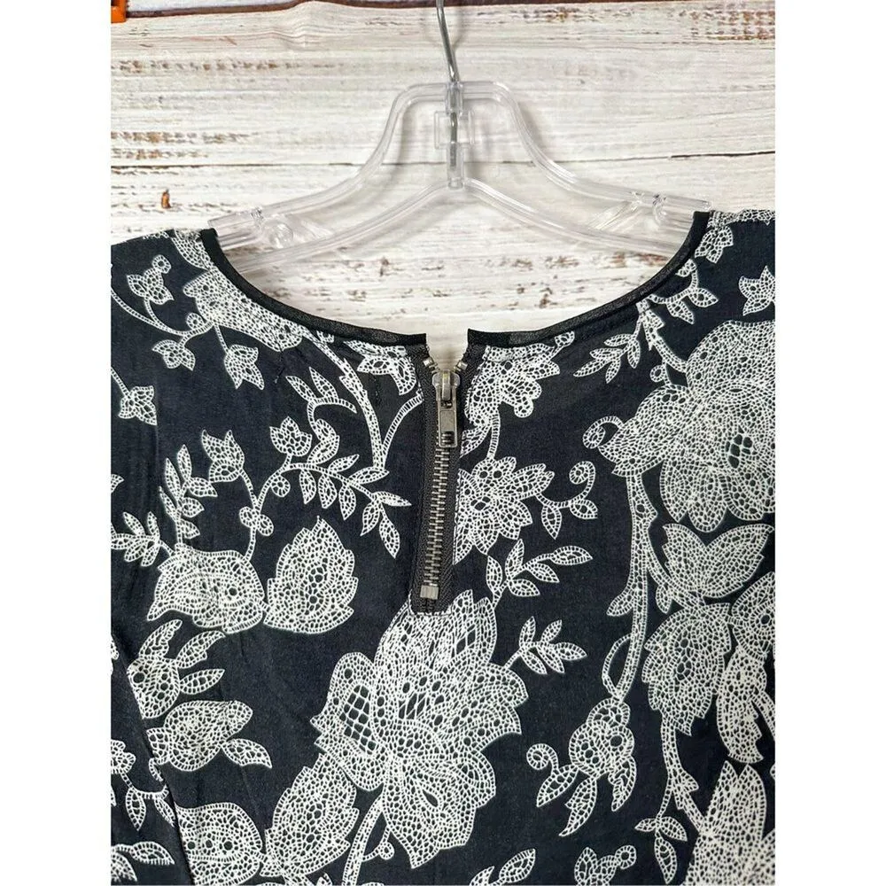 Silence + Noise Women's Floral Scoop Neck T-Shirt Dress Black White Sz XS - Image 10