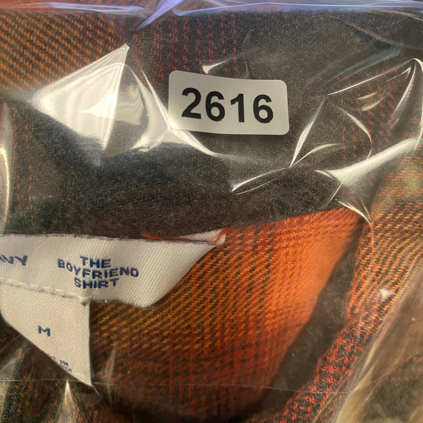 Old Navy The Boyfriend Fit Flannel Medium Flannel Shirt Orange Black Plaid - Image 9