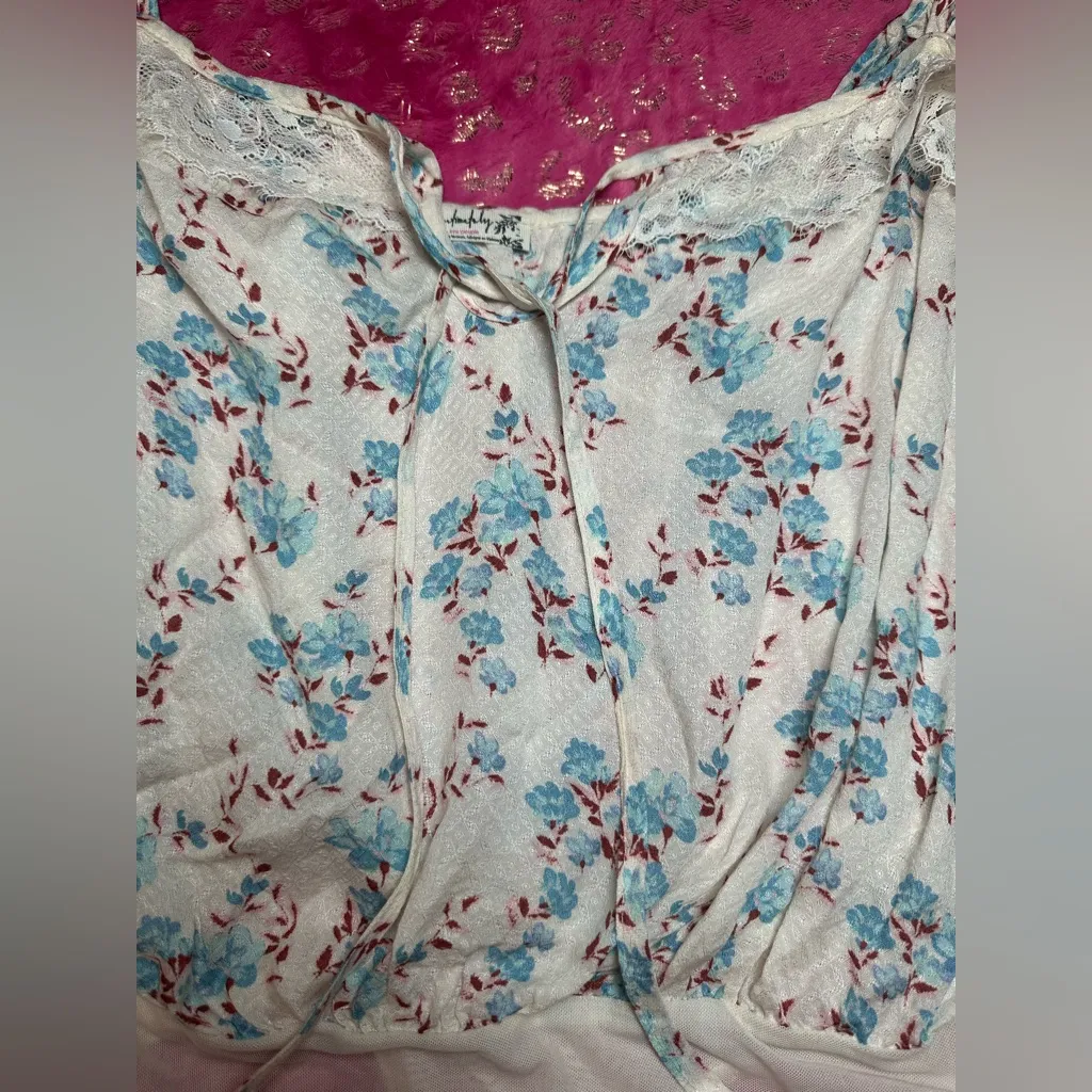 NEW Free People Floral White Ruffle Sleeve Lace Detailed Tank Top Bodysuit Sz S - Image 6