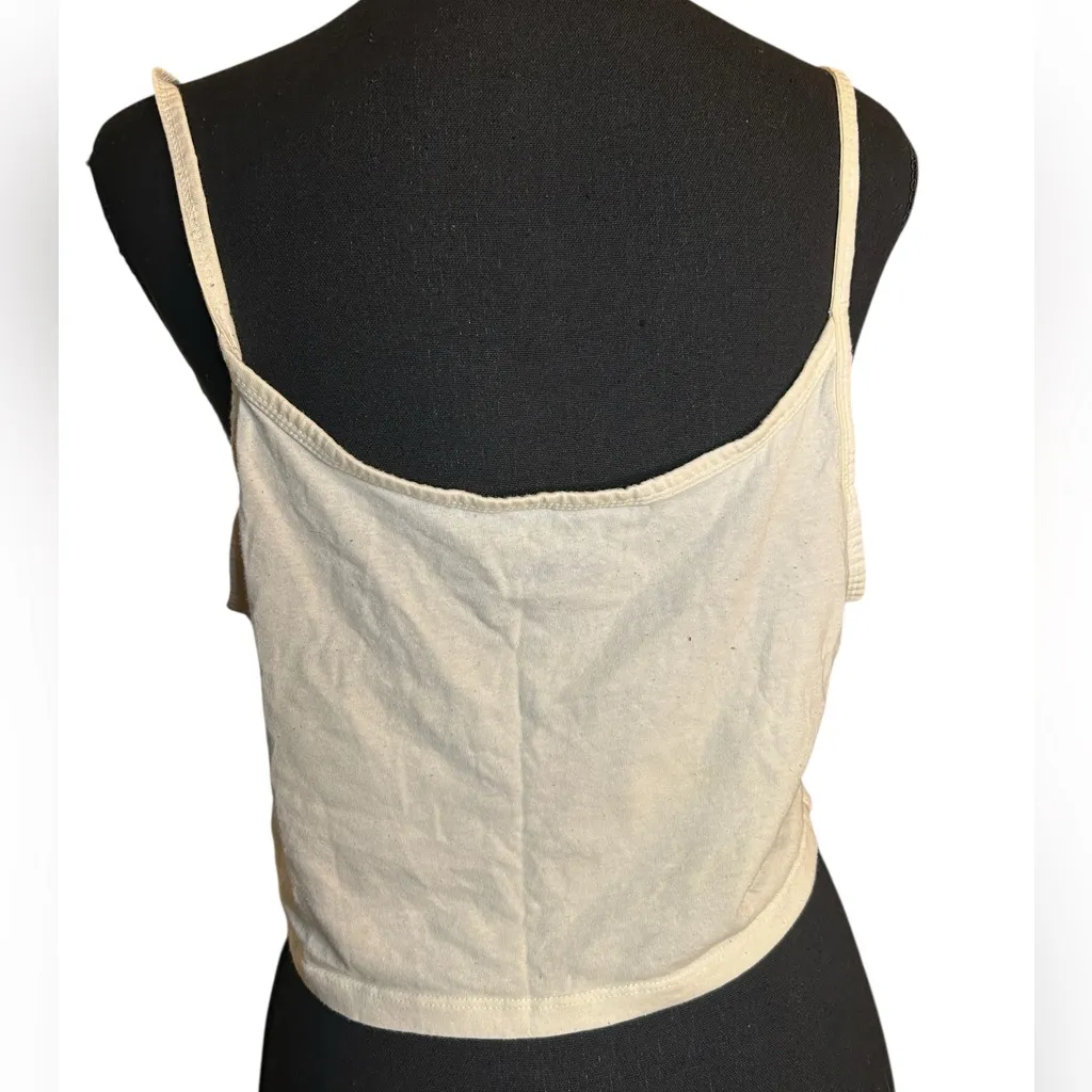 Stitch and Angel Cream Cropped Spaghetti Strap Tank Top – Size M - Image 3