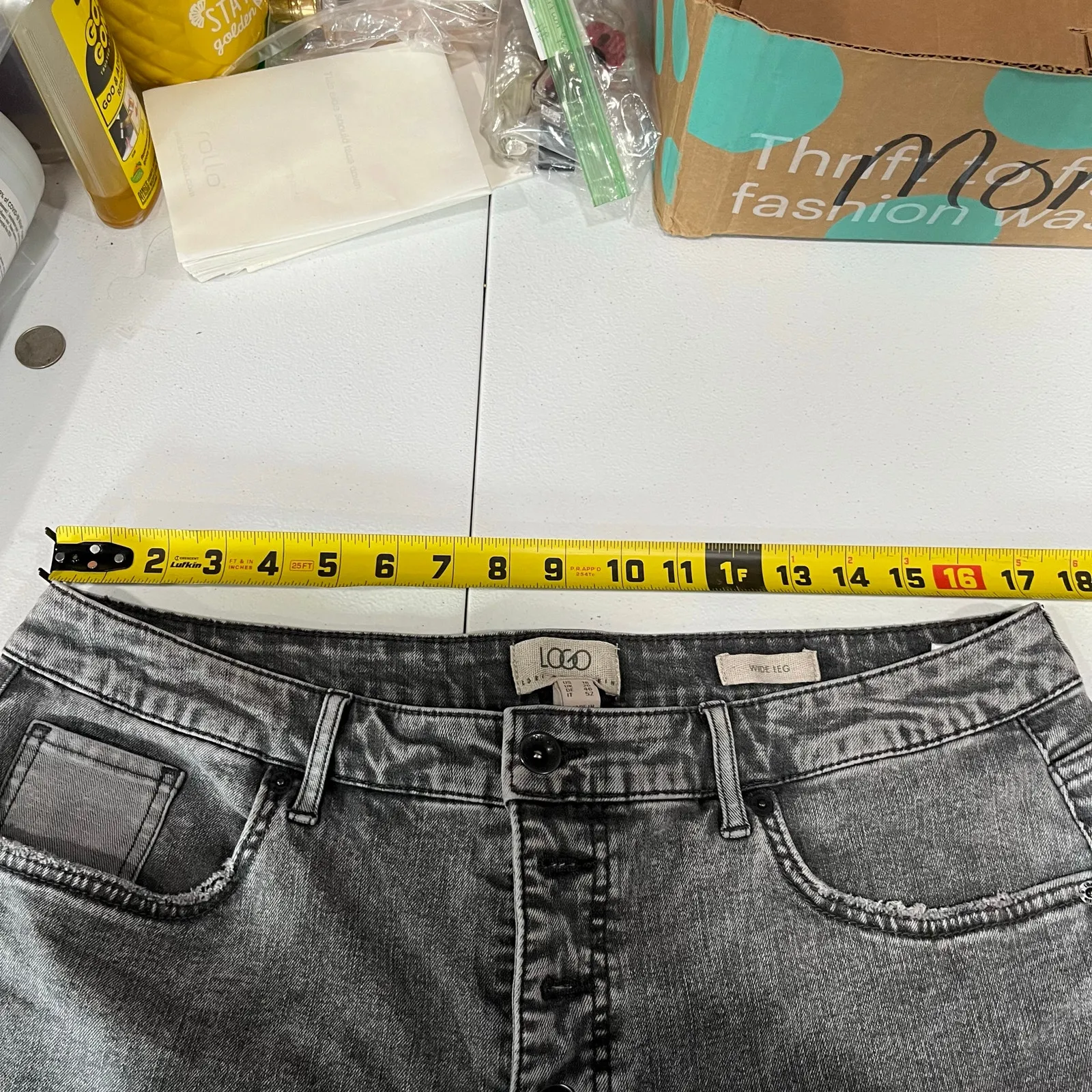 Logo Lori Goldstein QVC Gray Wide Leg Crop Jeans Button Fly Women’s Size 16 - Image 8