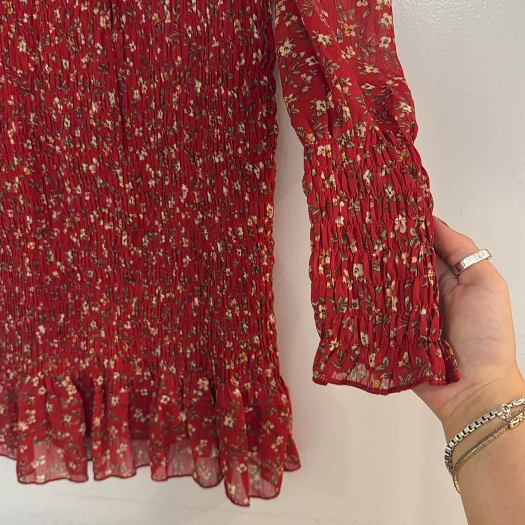 MOVING SALE - Red floral smocked long sleeve ruffle dress - Image 5
