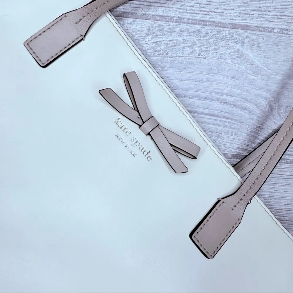 Kate Spade New York Colorblock Ivory cream Leather Double Handle Large Tote Bag - Image 13