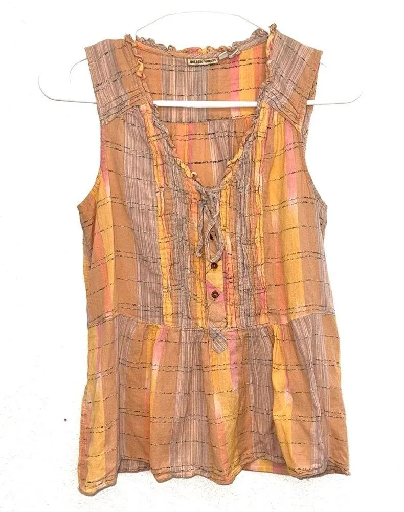 Anthropologie Holding Horses Faye Plaid Sleeveless Peplum Button Tie Top Size 2 - Image 3