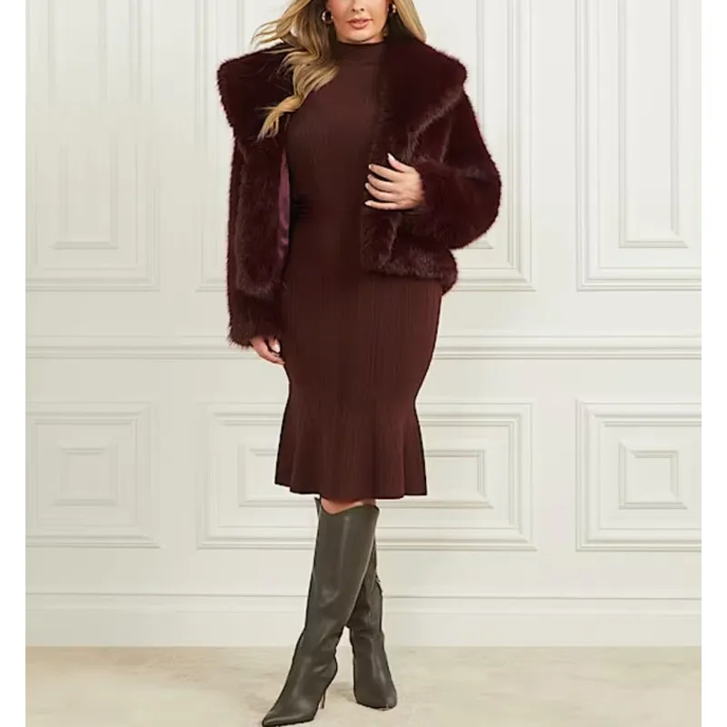 Marciano by Guess Faux Fur Coat Audrey Size M Eggplant Purple - Image 7