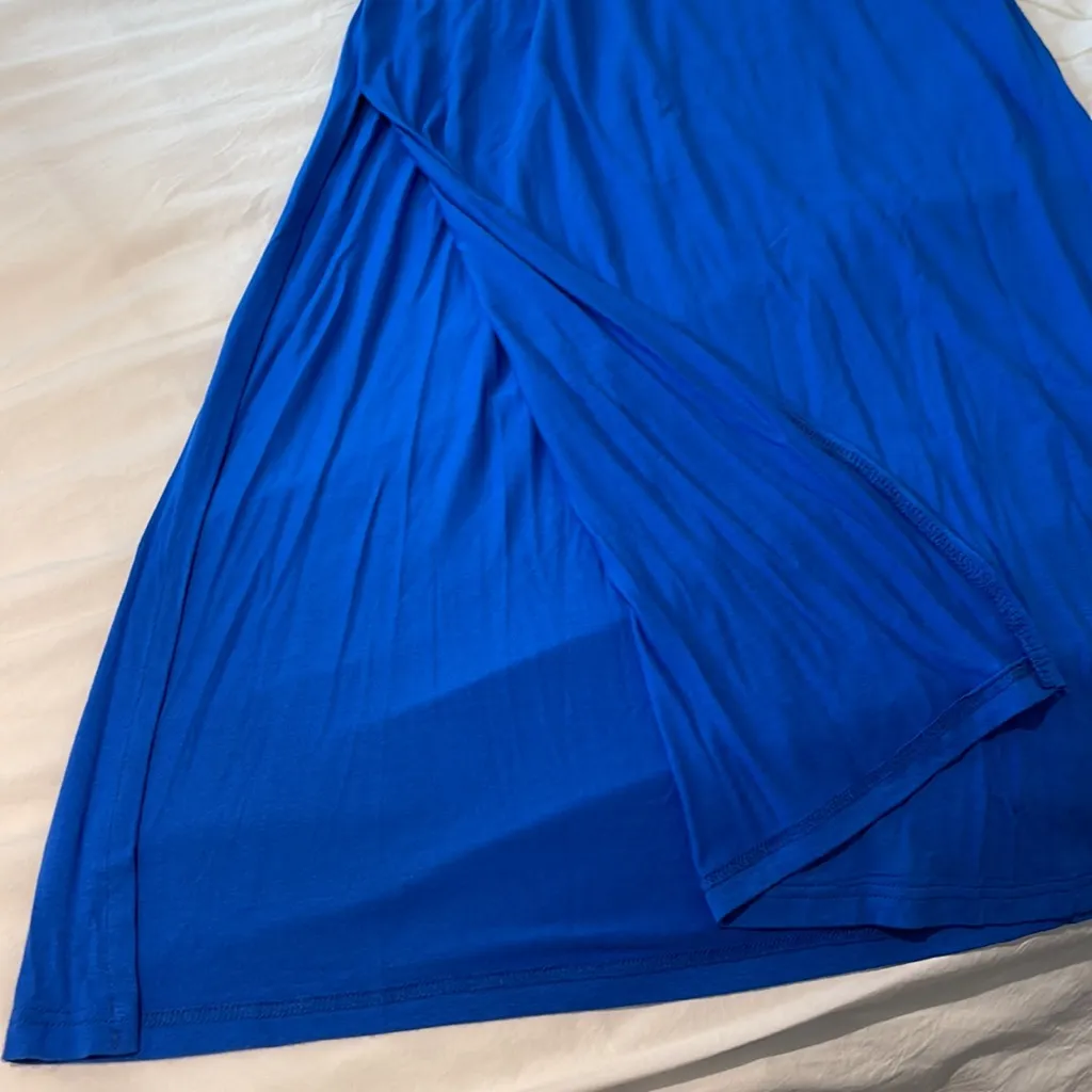 Women Royal blue XS maxi long dress with slit loose fit soft fabric sleeveless - Image 5