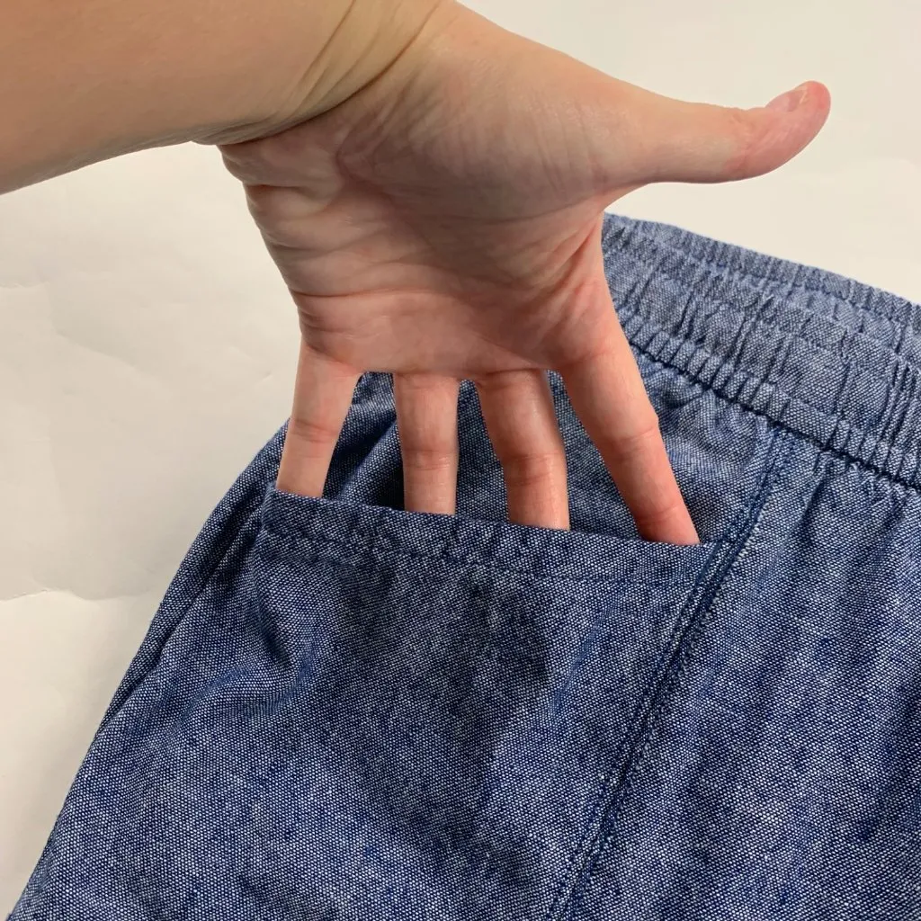 Old Navy Blue Chambray Linen Blend High Rise Slim Leg Ankle Pant L - Image 3