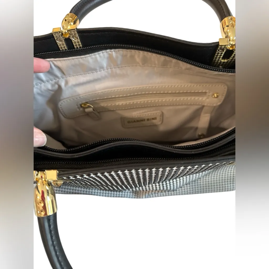 Gianni Bini Black & White Geometric Dot Structured Satchel with Gold Hardware - Image 6