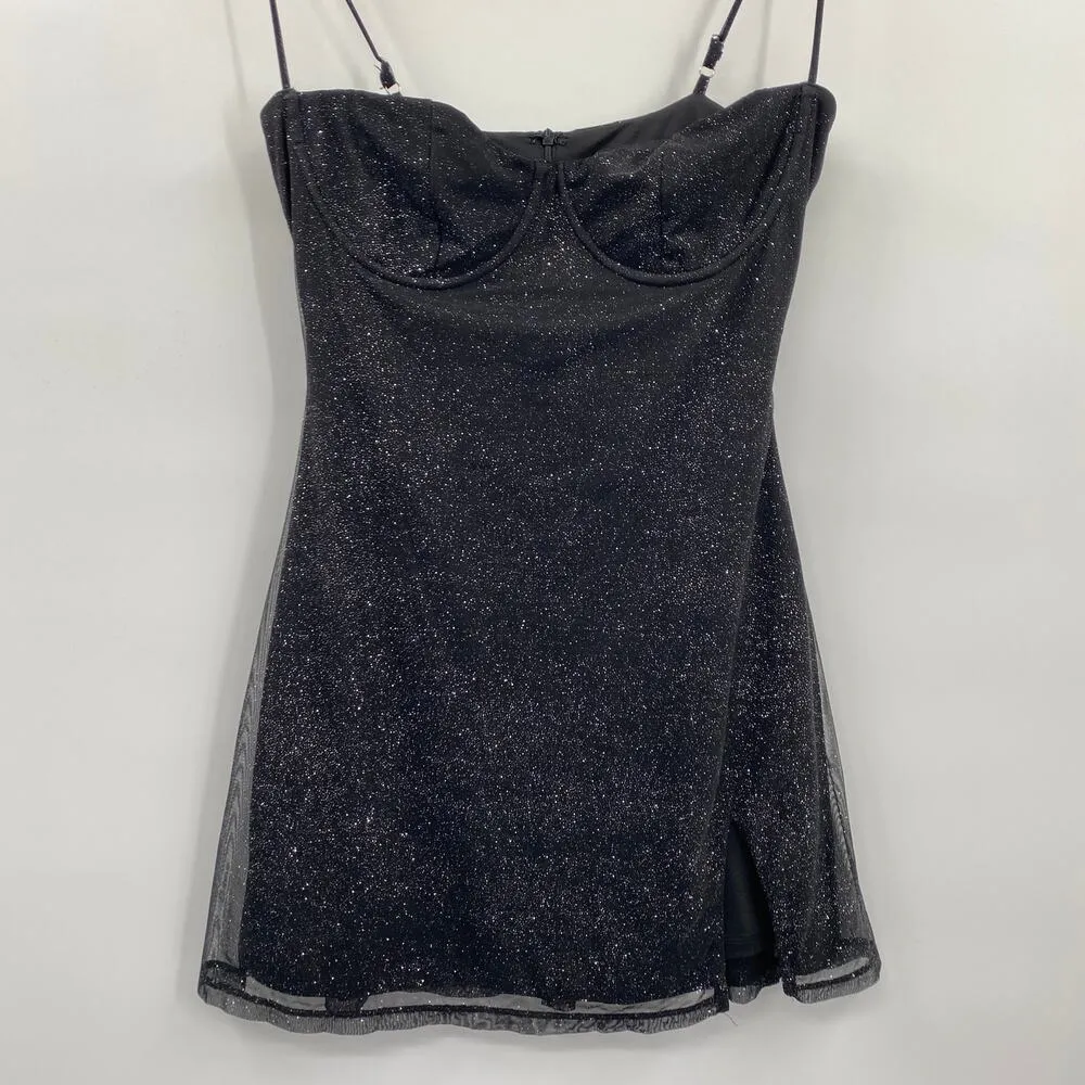 Babyboo Pixie Mini Dress Underwire Bust Glittered Adjustable Black Womens Large - Image 6