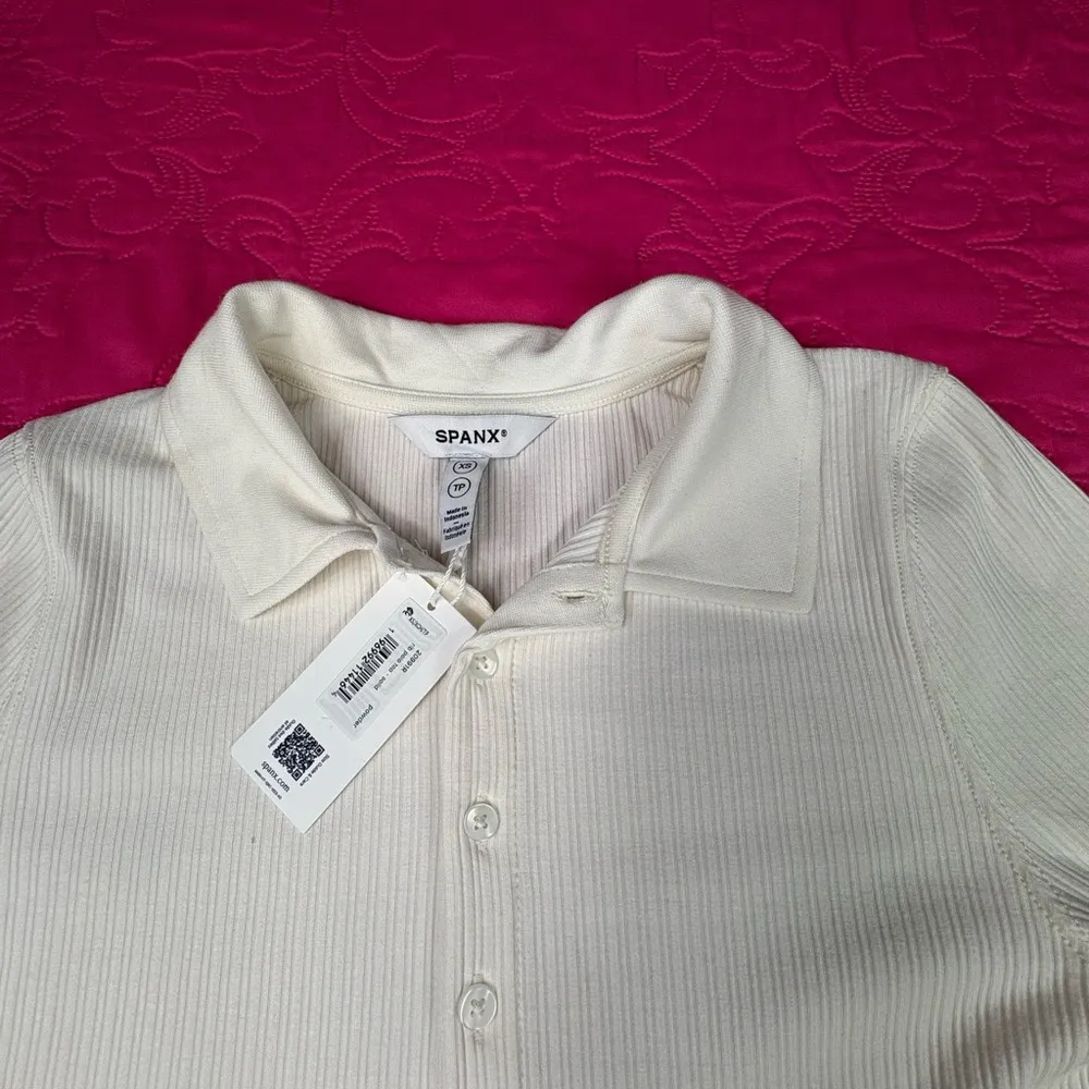 SPANX Ivory Ribbed Button-Up Top - Image 2