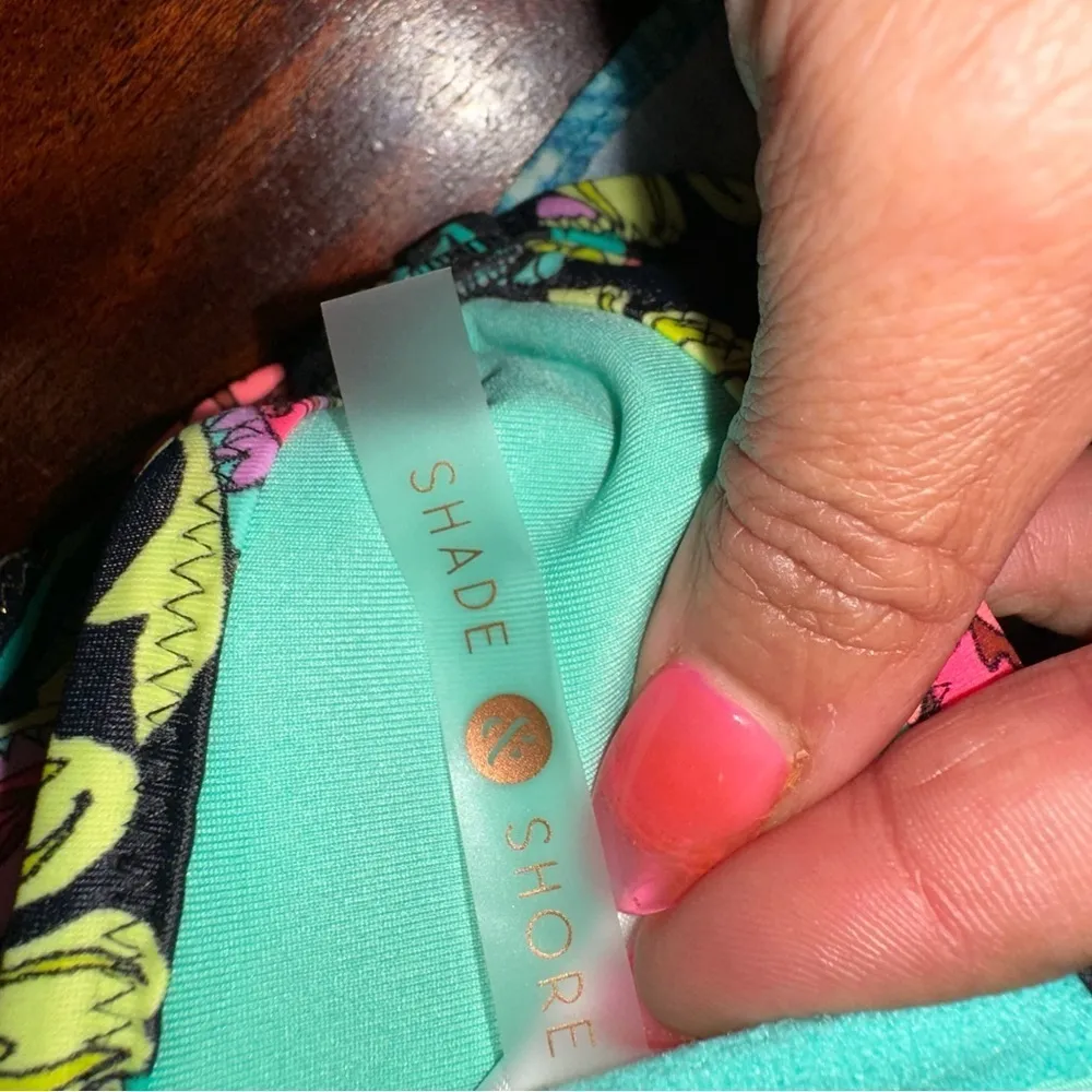 EUC beautiful lace Shade&Shore top BIKINY black and multicolor flowers SZ 34DD - Image 6