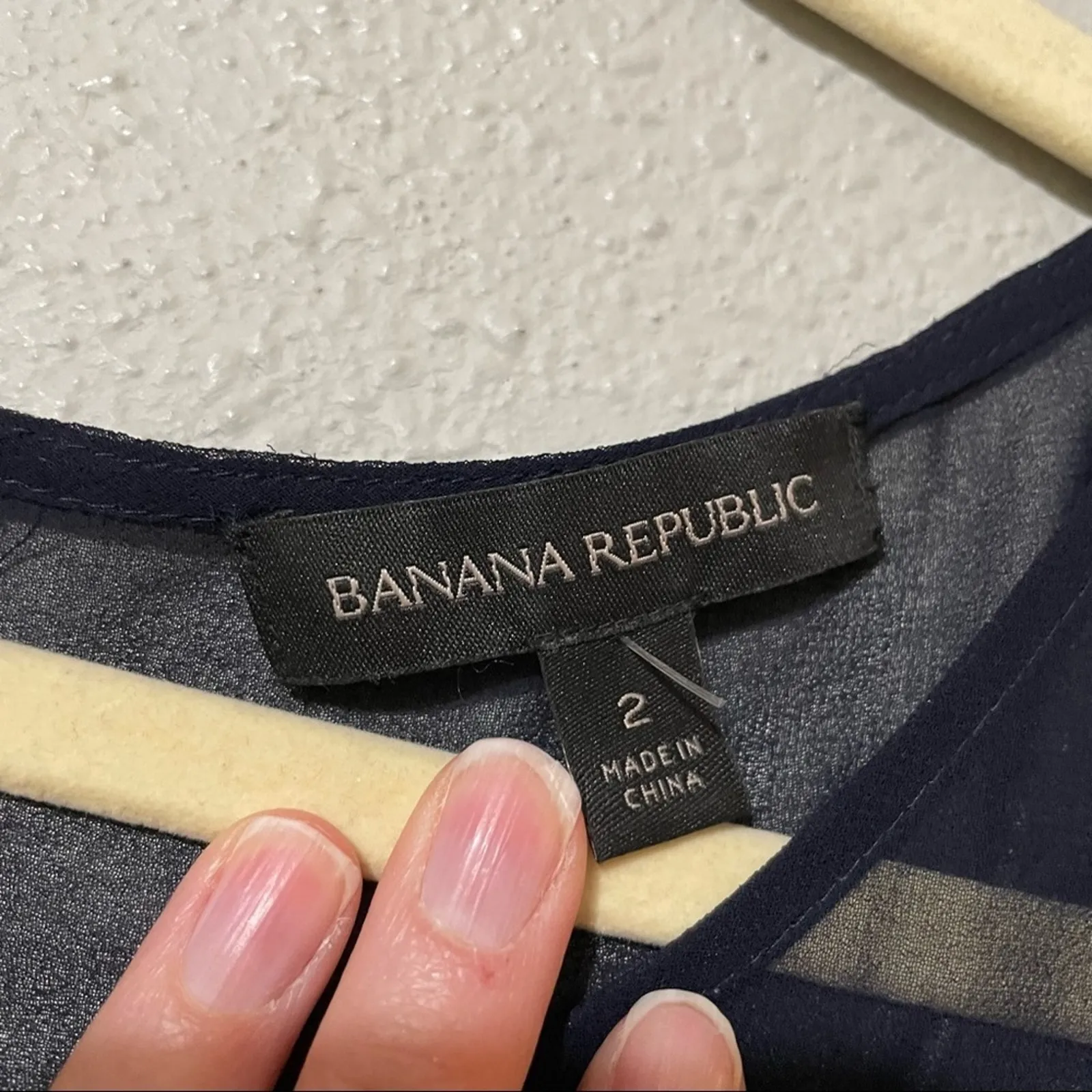 Banana Republic Navy Blue Puff Sleeve Knee Length Boho Dress Womens 2 Tiered - Image 5