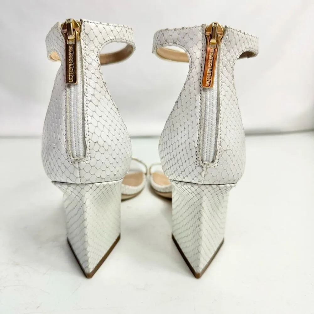 Tamara Mellon White & Gold Snakeskin Triangle Heel Sandals Size Eur 36.5/ US 6.5 - Image 7