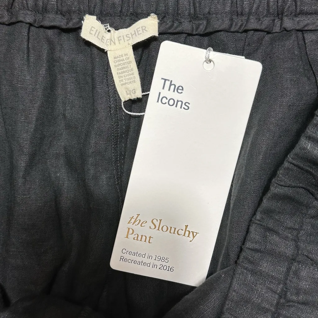 NWT Eileen Fisher Organic Linen Hi-Rise Slouchy Tapered Pants LG Black 31” Long - Image 5