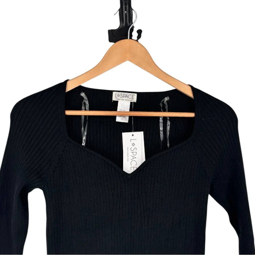 L*Space Black Camryn Ribbed Sweater Top size Small Long Sleeve NWT Sweetheart - Image 4