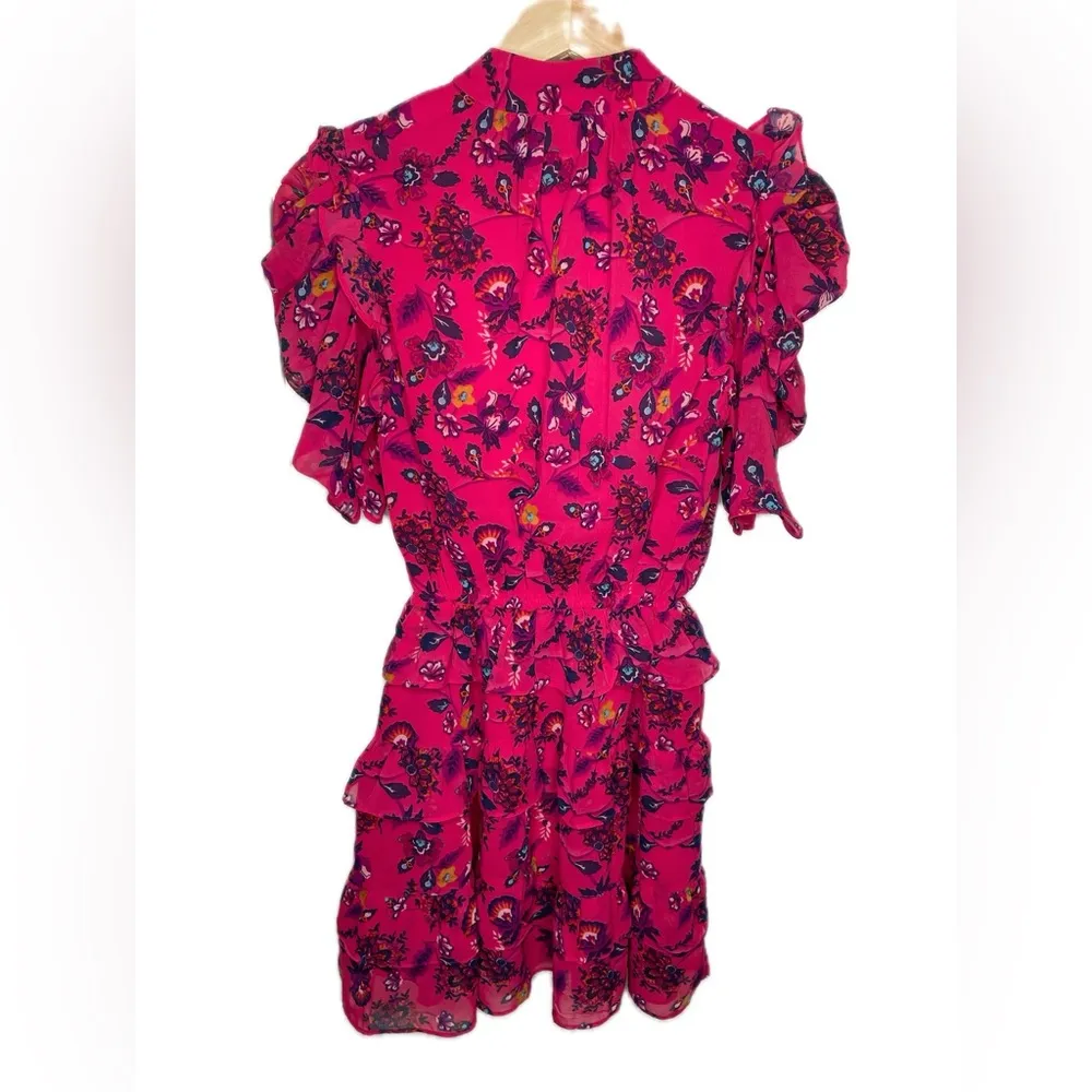 Walter Baker Resse Ruffled Dress Size 0 XS Hot Pink Floral Sheer Mini - Image 3