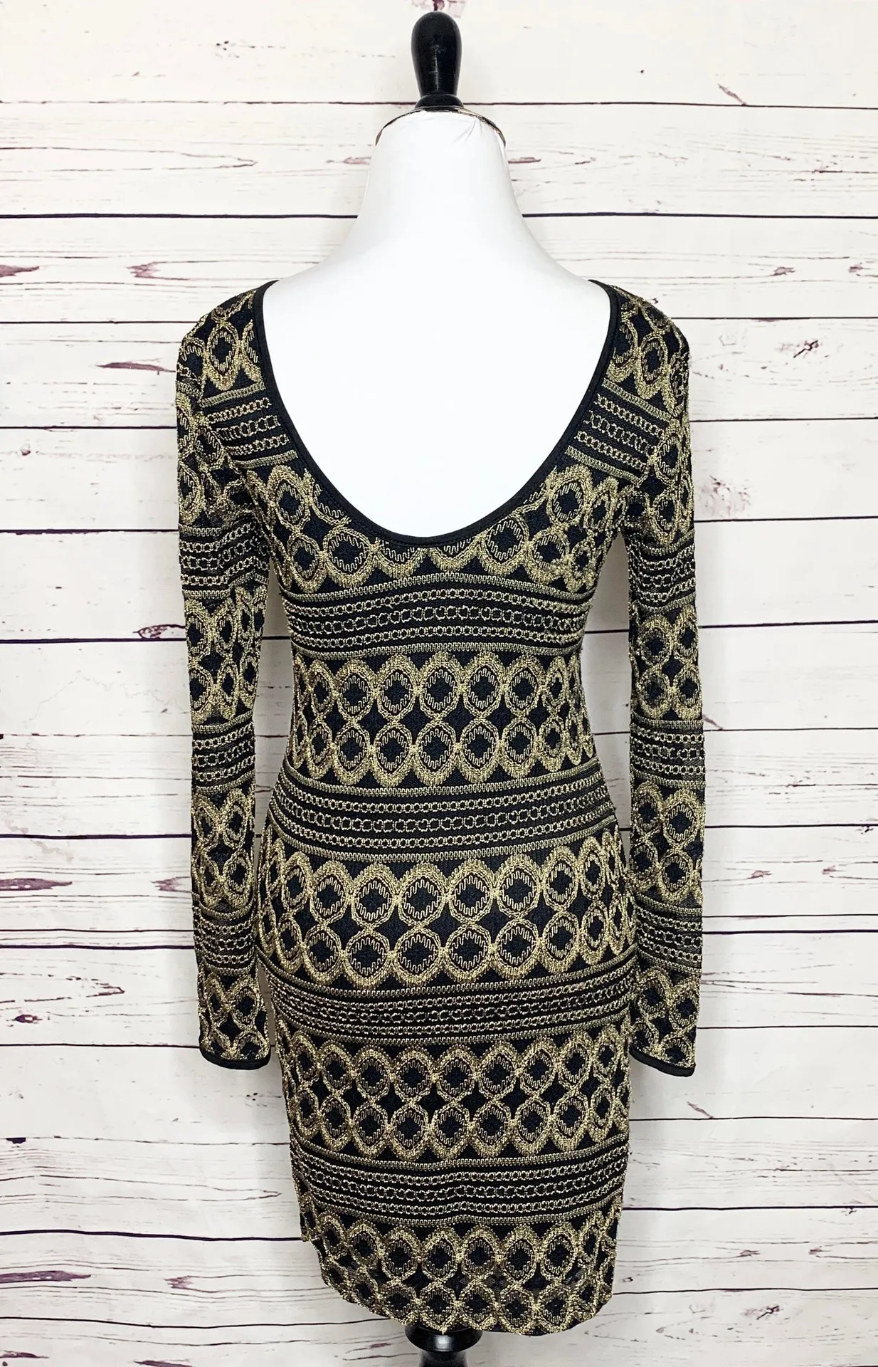 Black & Gold Long Sleeve Bodycon Dress Small - Image 4