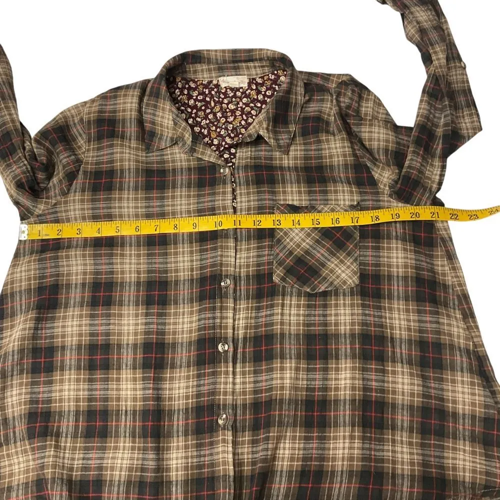 Hem & Thread Oversized Long Sleeve Flannel Plaid Button Down Shirt Size L - Image 7