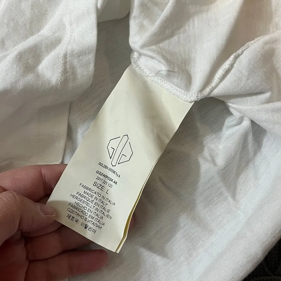 Golden Goose Golden Tee with blue flower print White Shirt Womens Size Large‎ - Image 5