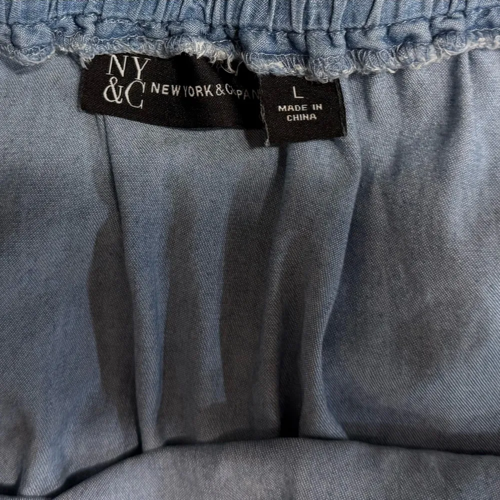 New York & Company Blue Lightweight Denim Off Shoulder Short Sleeve Dress Size L - Image 6