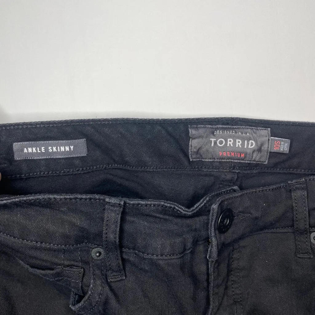 Premium Size 10S Stretch Black Stiletto Lace Raw Hem Ankle Skinny Jeans - Image 12