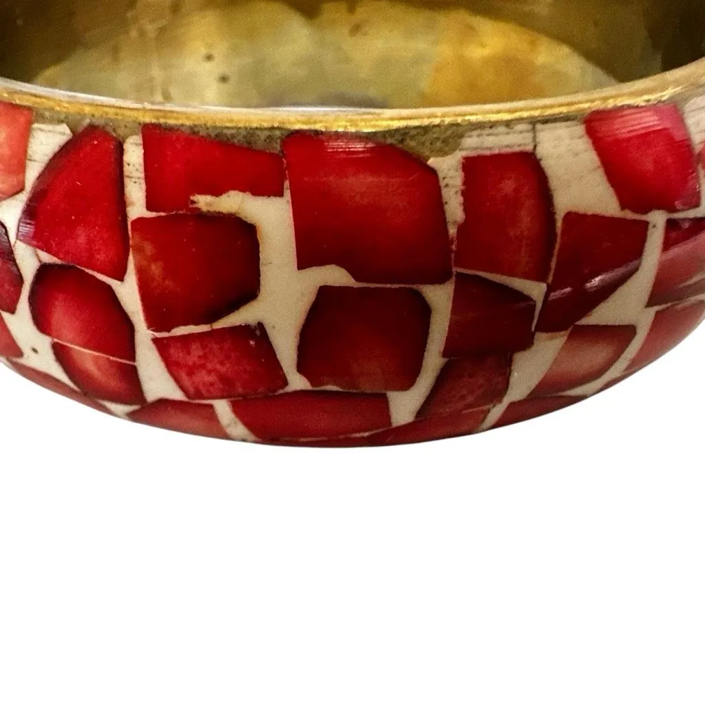 Vintage Brass & Red Shell Mosaic Bangle Bracelet - Image 8