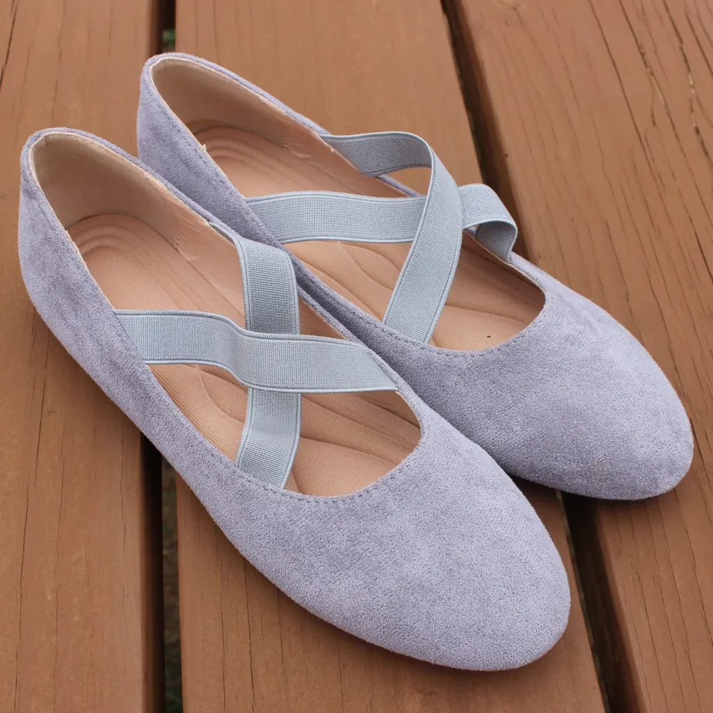 Women's Grey Cross Strap Solid Grey Ballet Flat Sz 7 Gray - Image 2