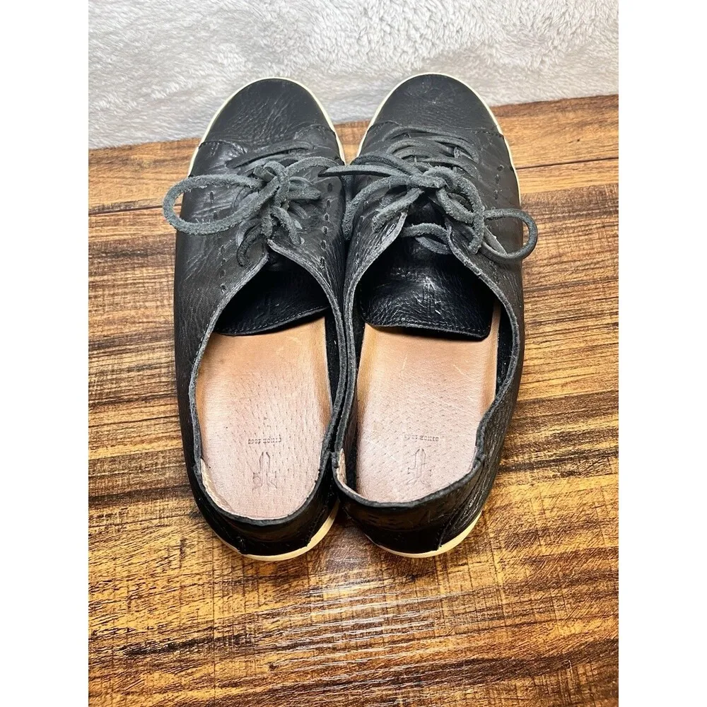 FRYE Black Lena Low Lace Up Black Leather Platform Round Toe Sneakers size 7.5 - Image 4