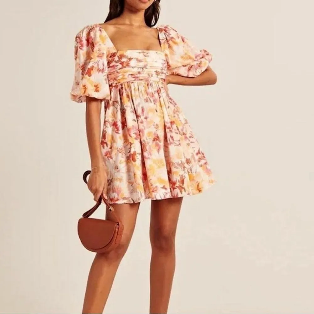 Abercrombie & Fitch Emerson Mini Floral Puff Sleeve Ruched Dress Size Small T - Image 3