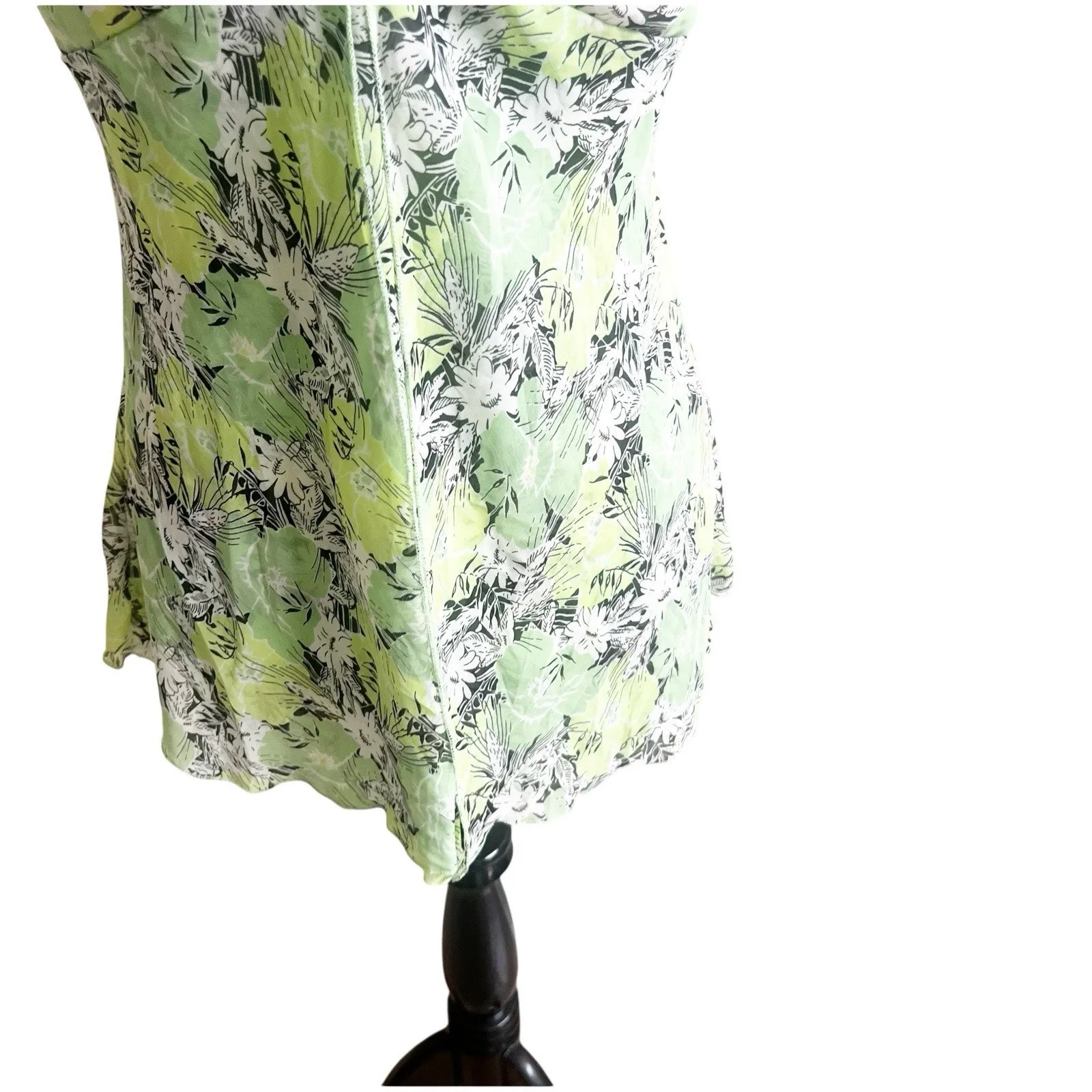 JKLA California Women’s Y2K Tank Chiffon Size Large Green White Sweetheart Neck - Image 8