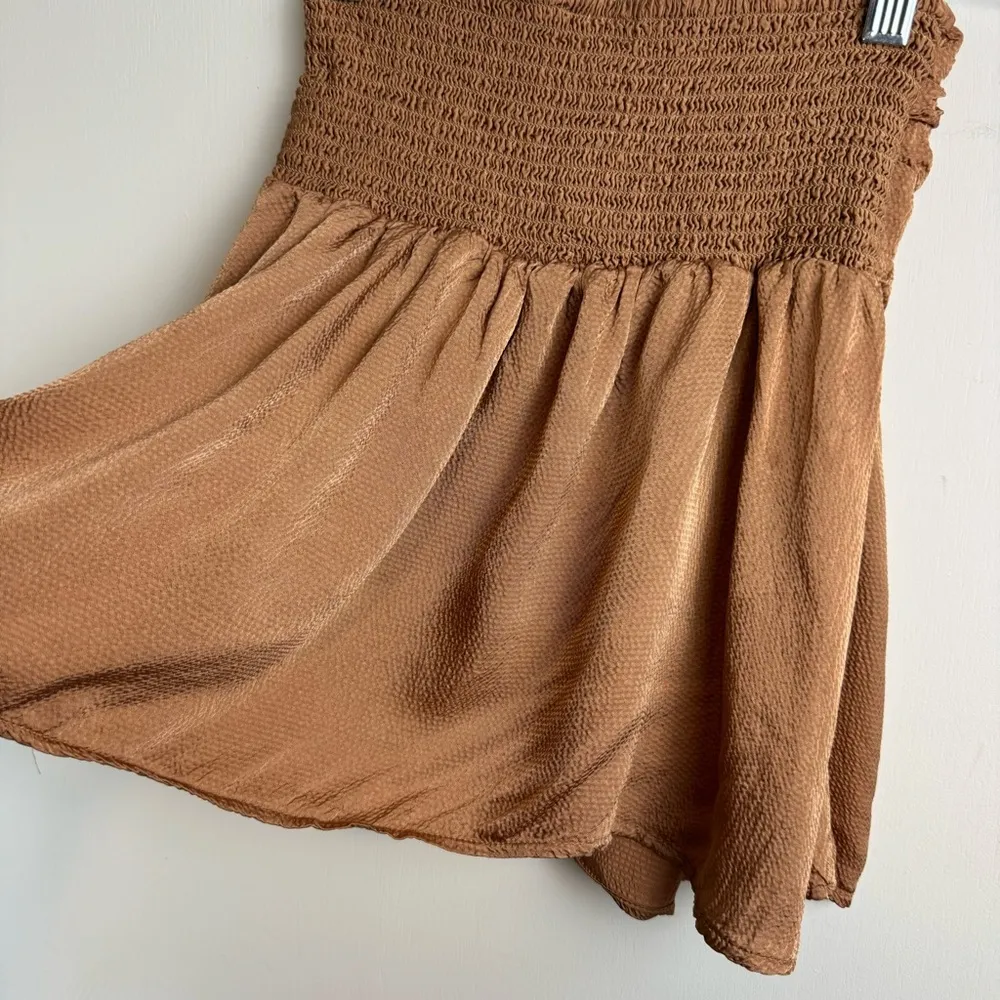 Aerie Uptown Mini Skirt Sz XS Satin Ruched Tie Golden Tan - Image 12