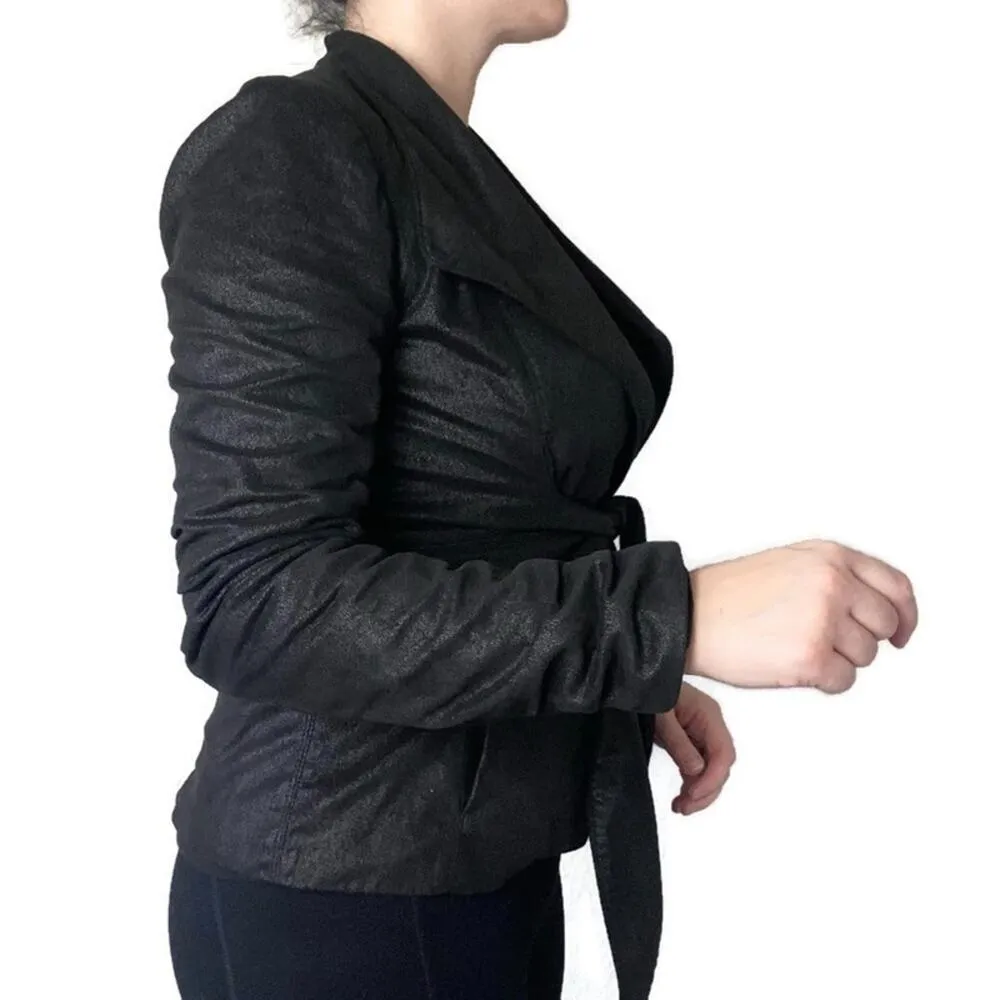 Zara Black Metallic Silver Tie Front Blazer Size Medium - Image 3