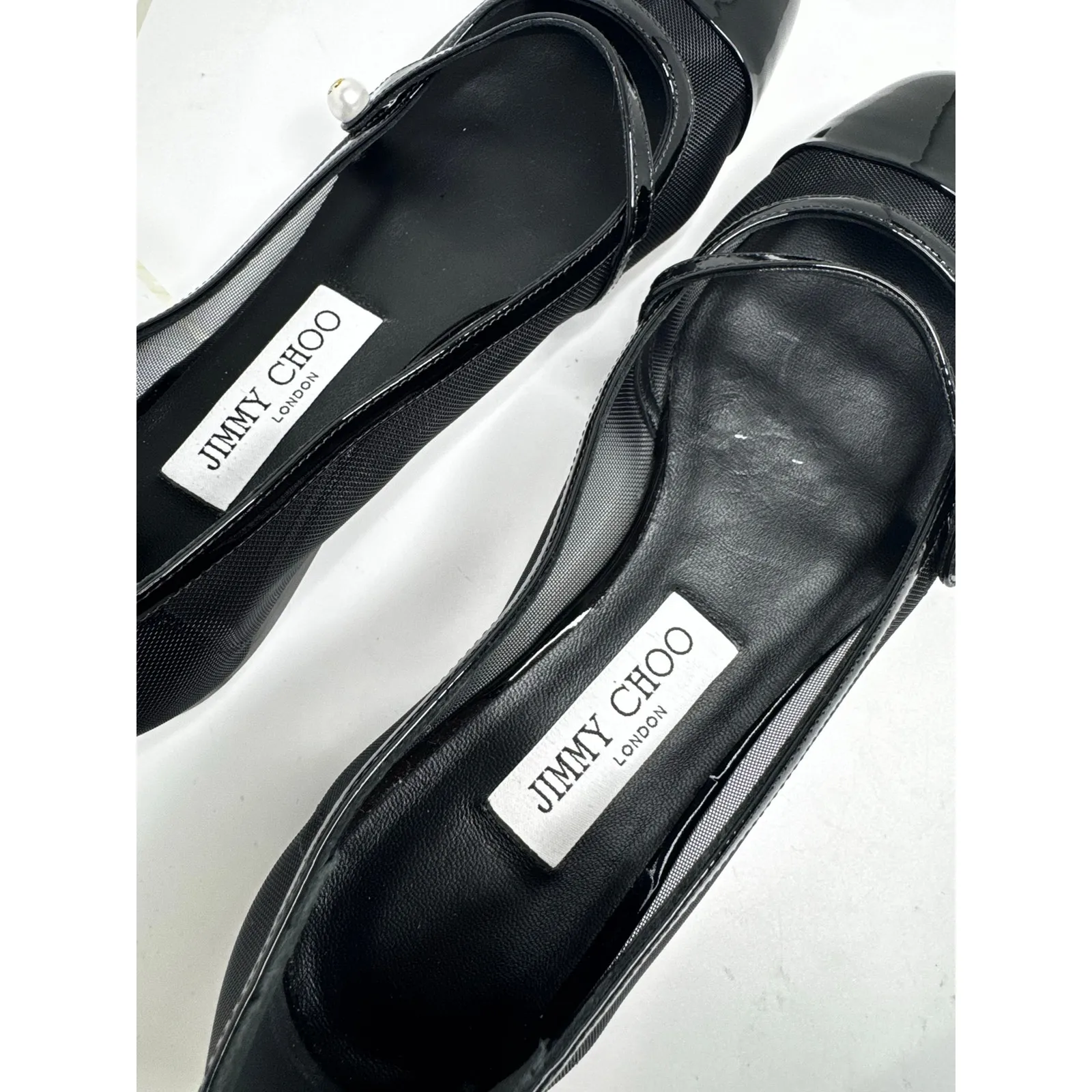 Jimmy Choo Patent Leather Semi-Sheer Ballet Flats Black Leather Slip-On 37.5 - Image 5