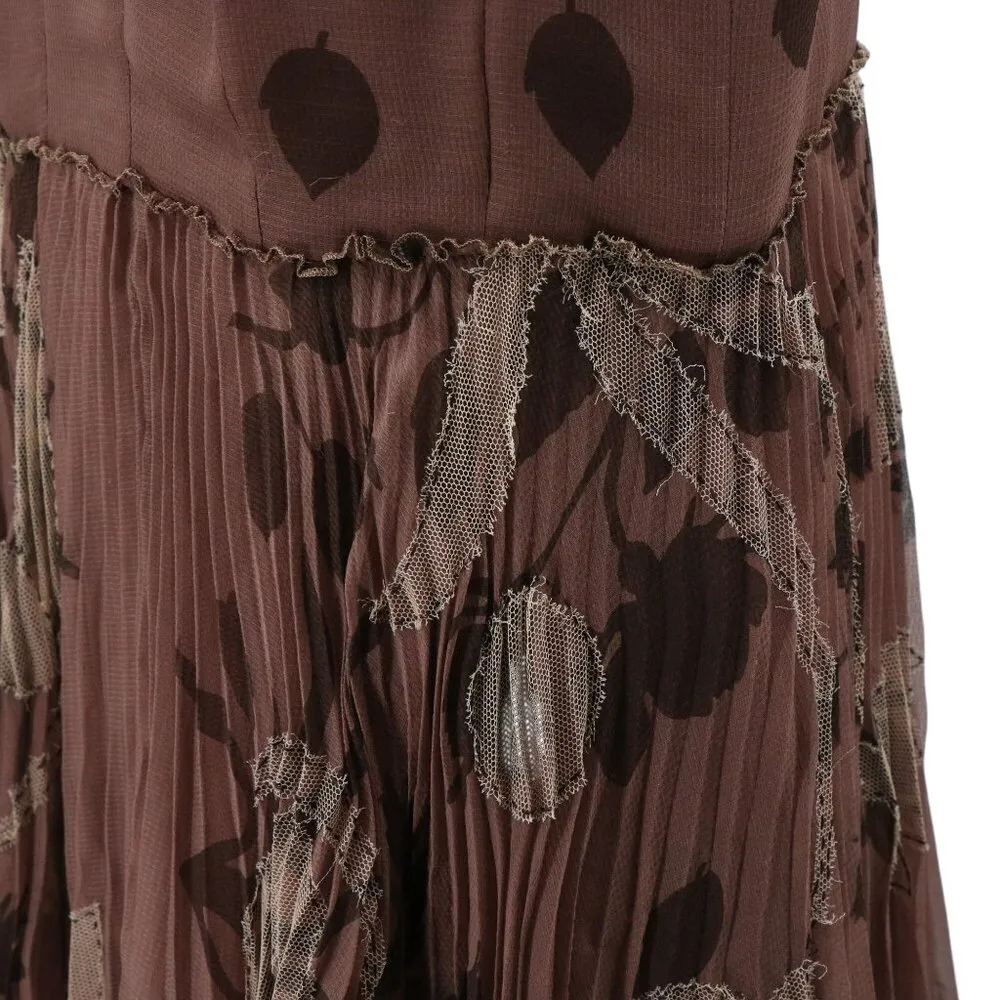 Akris Mocha Mauve Silk Applique Leaf Vine Pleated Sleeveless Party Dress 12 - Image 3