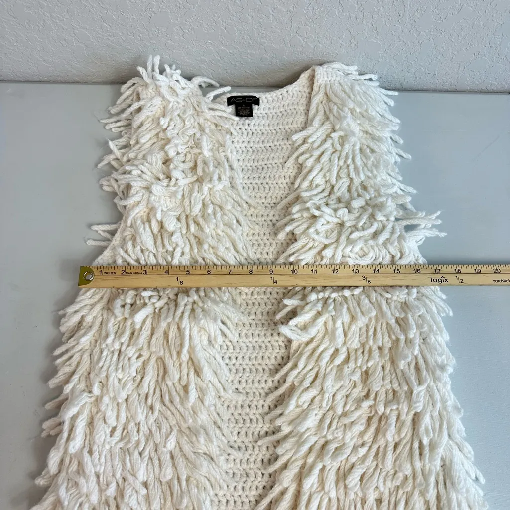 AS by DF Handmade Loop Fringe Ivory Open Front Sleeveless Sweater Vest Small - Image 9