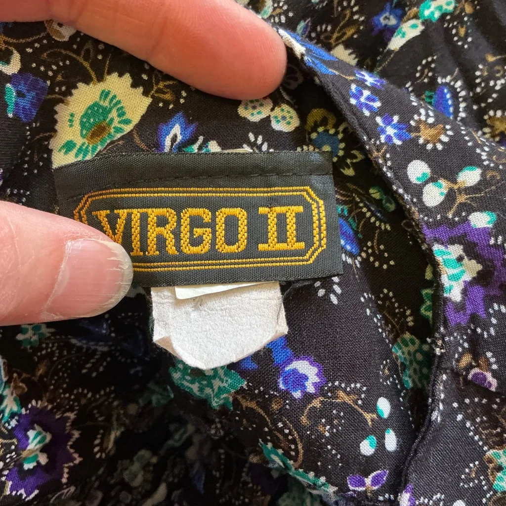 Vtg 80s Virgo Floral Knee Length Dress Black Size 14 - Image 2