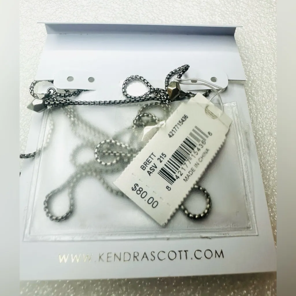 Kendra Scott Women's Necklace Long Pyrite Brown Brett Pendant New In Package - Image 3