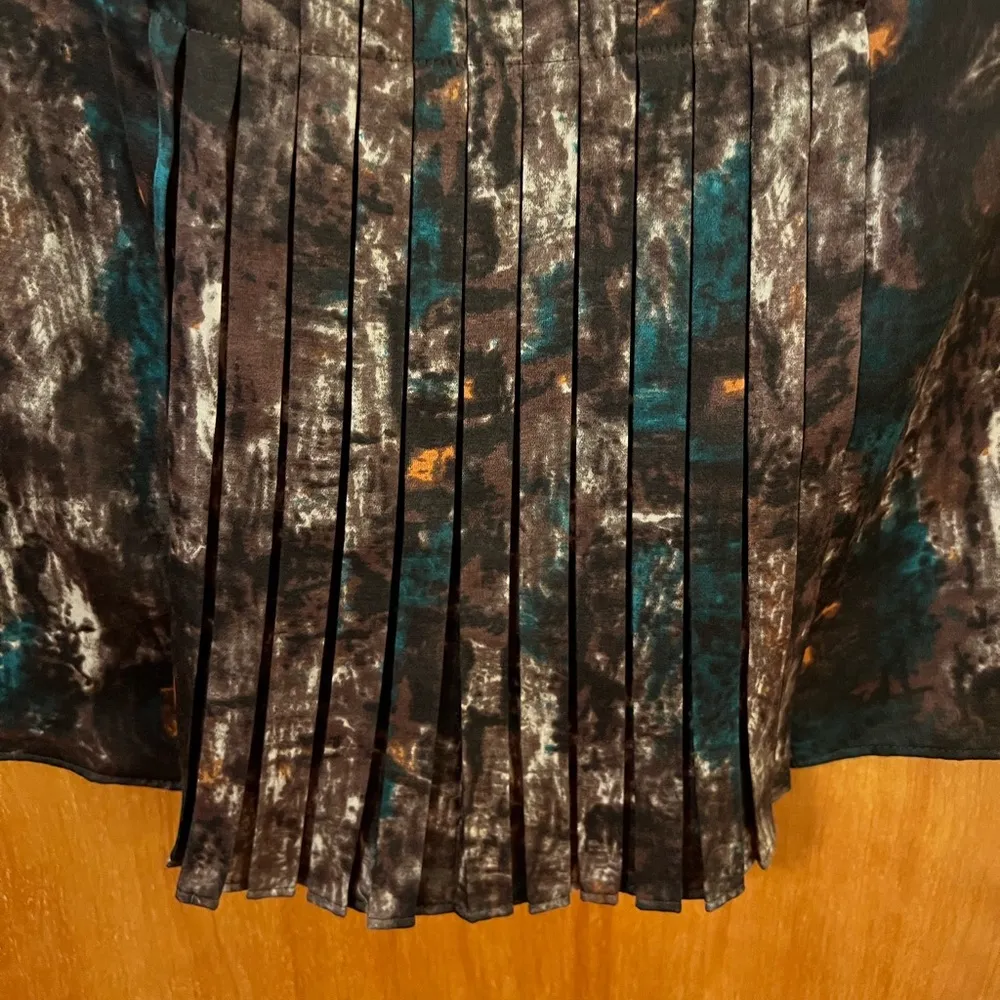 Talbots Sleeveless Top Brown Abstract Pleated Career NWOT Size Petite 8P - Image 5