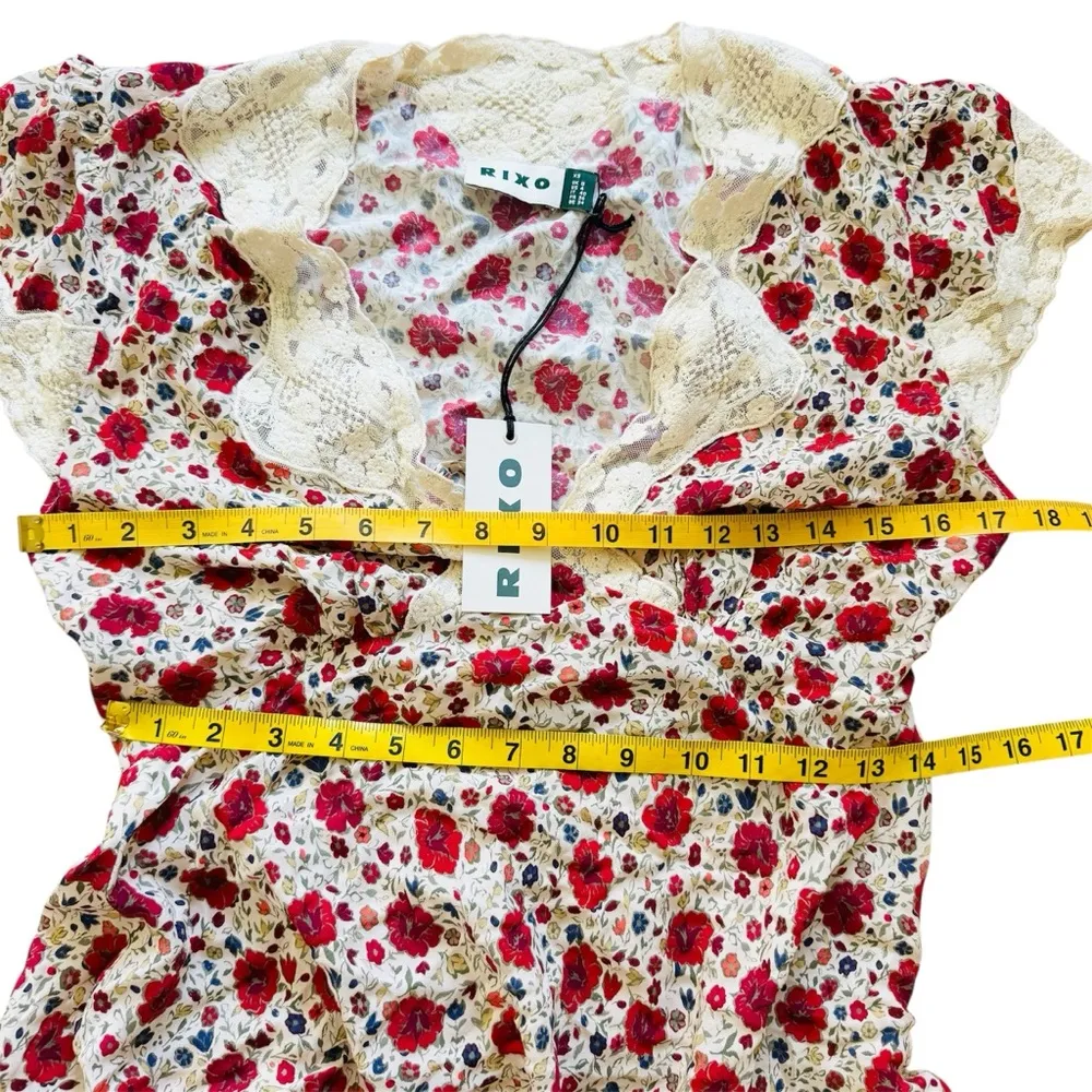 RIXO lace trimmed Floral Red and Cream miniDress NEW Pink Size XS - Image 11