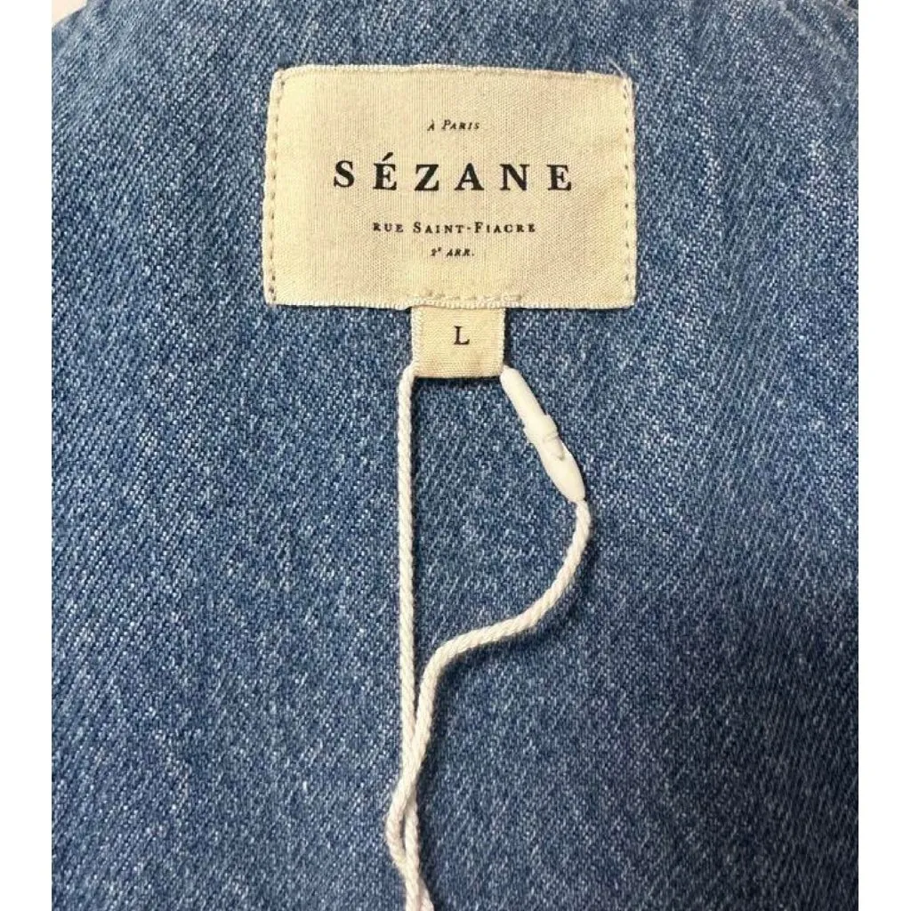 NWT Sezane denim FAYE JACKET vest Light Blue SZL run small bust39 - Image 7