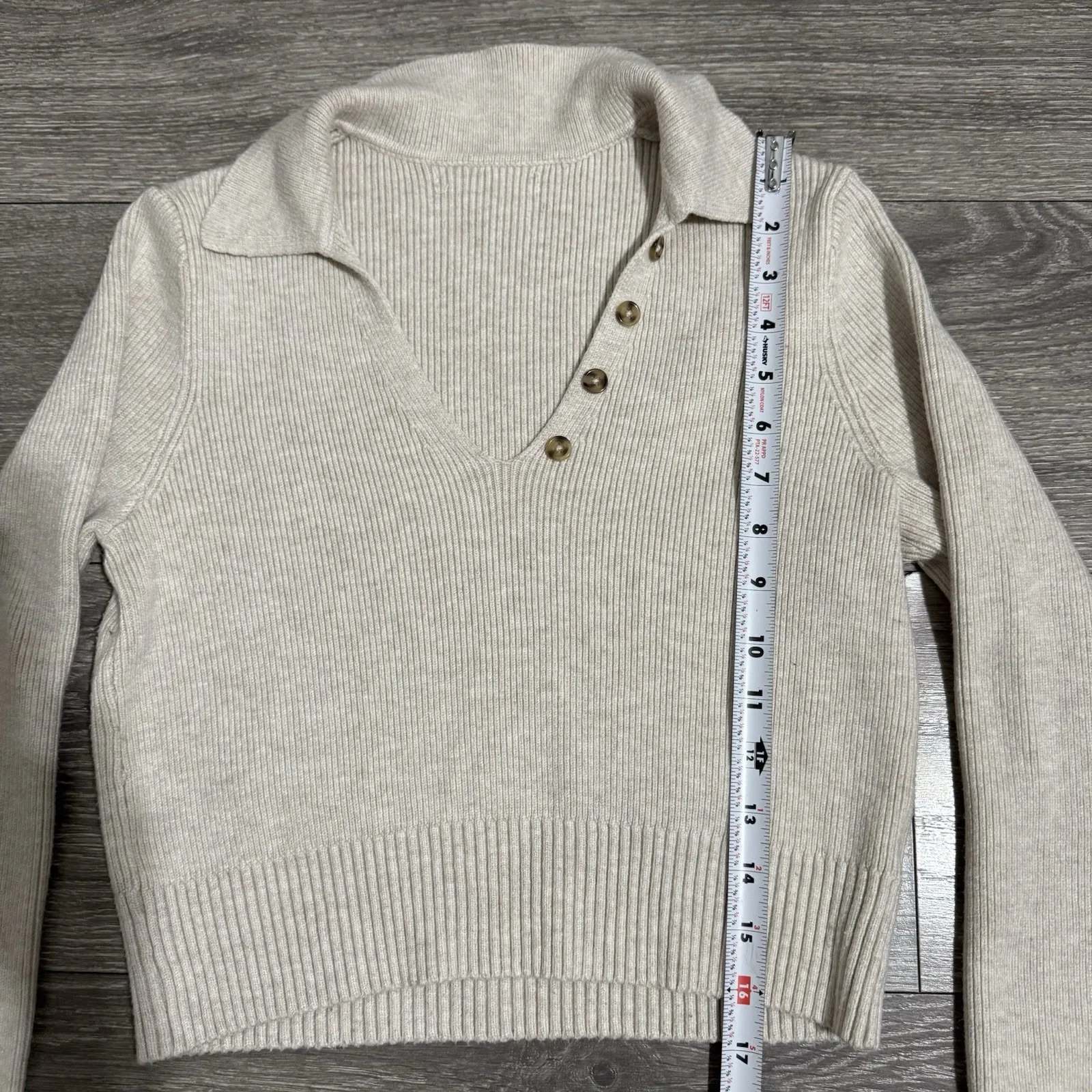 Happily Grey Women Oatmeal V Neck Cropped Stretchy Sweater Size M Gray Size M - Image 9