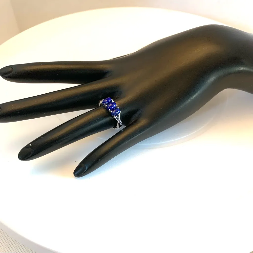 14K SOLID WHITE GOLD OVAL CABACHON LAPIS LAZULI WITH IOLITE ACCENTS (7) Blue - Image 11