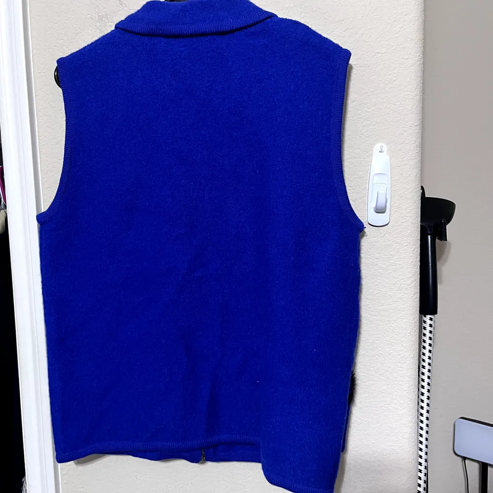 LISA International Royal Blue Boiled Wool Vest Fur Pockets Front Zip Vest size M Size M - Image 5