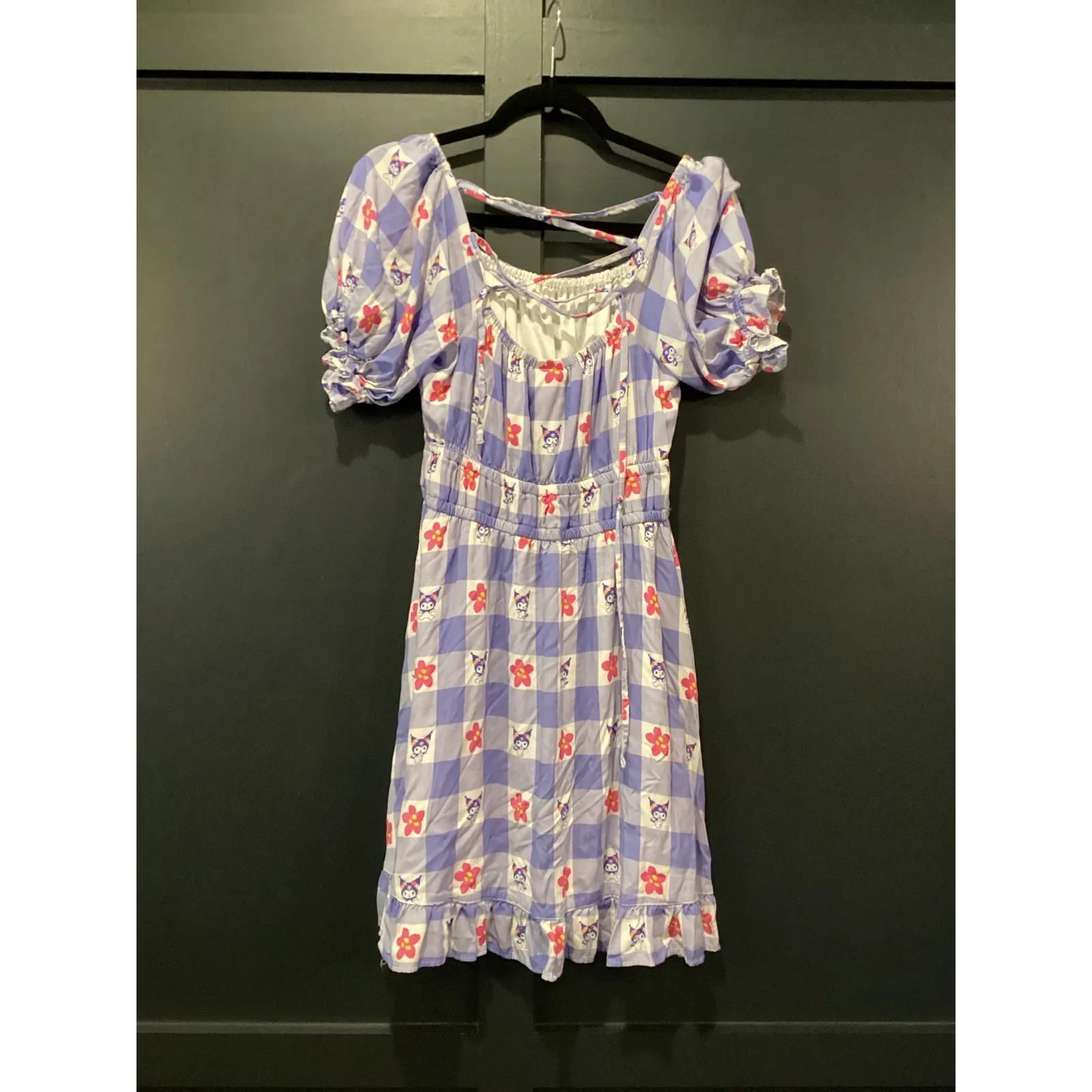 Sanrio Kuromi Gingham Floral Smock Dress BoxLunch Exclusive S/M blue white Size M - Image 3