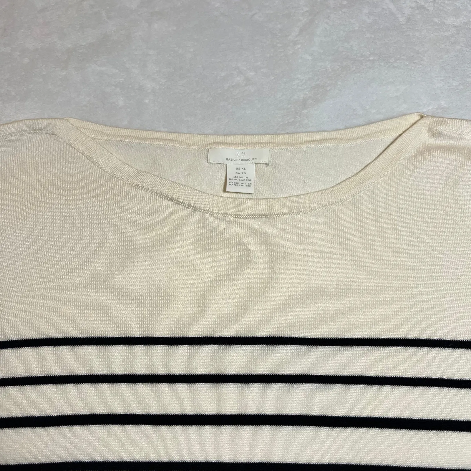 H&M Boat Neck Stripe Knit Top Size XL Stretch Coastal Nautical Preppy Casual - Image 3