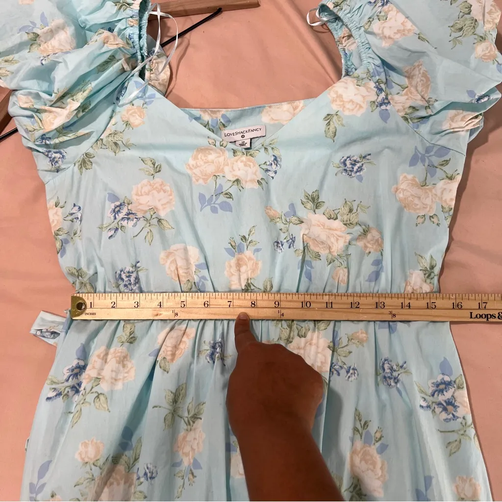 LoveShackFancy X Target Estelle Puff Sleeve Dress Pastel Blue Floral Midi‎ - Image 14