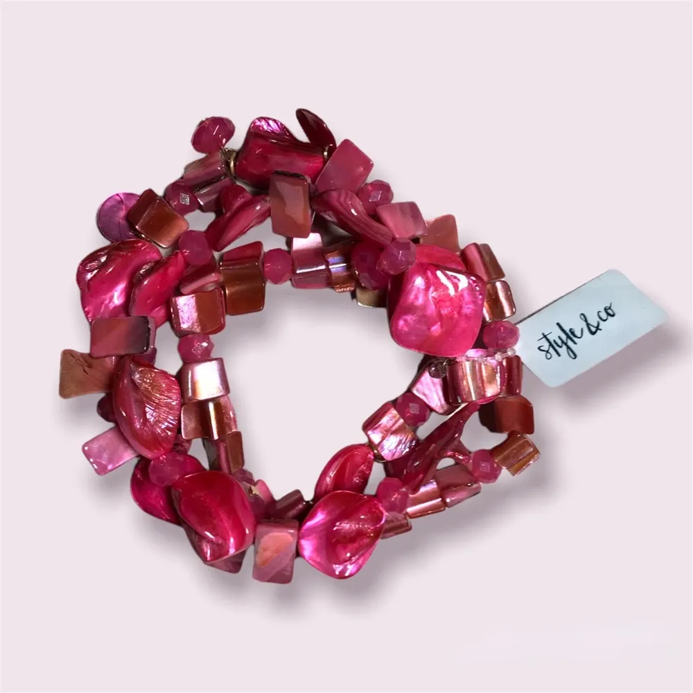 . Shell Rope Gold-Tone Women's Bracelet Pink/Red NWT. - Image 3