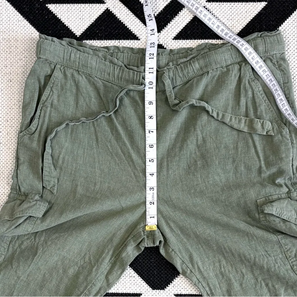 Aerie Linen Blend Paperbag Waist Cargo Joggers in Army Green Small - Image 7