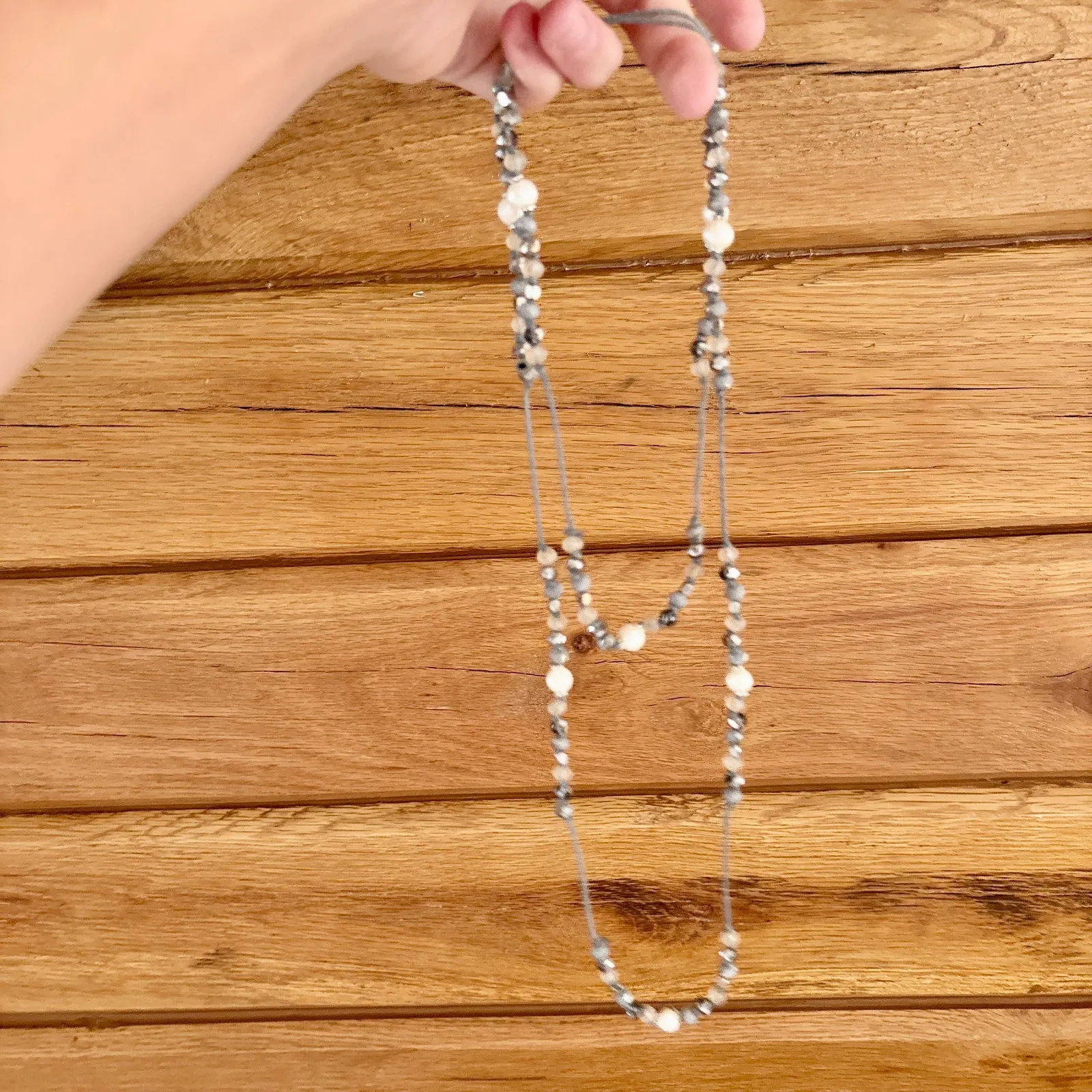 Marlyn Schiff Pearl Crystal Beaded Twine Rope Necklace Bracelet NEW Gray - Image 2